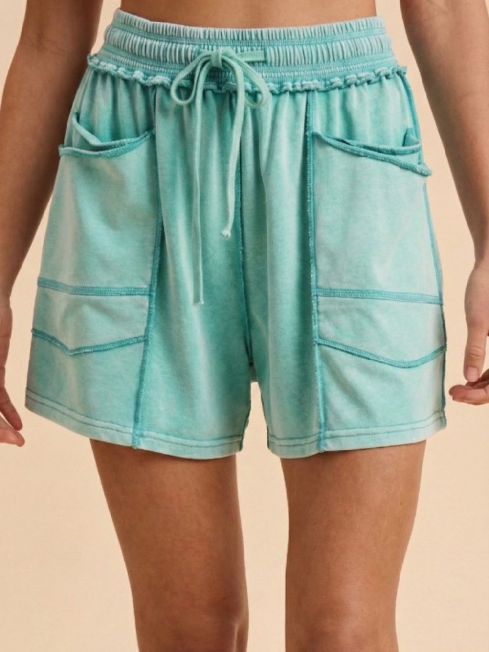 "The Hiedi" Emerald Mineral Wash Utility Knit Shorts